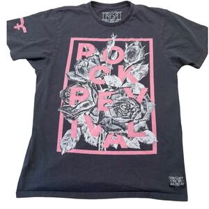 Rock Revival Mens Black Pink Rose Graphic T-Shirt Short Sleeve Cotton Size M USA